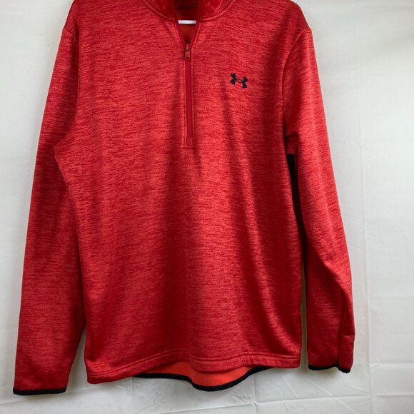 Under Armour Mens Sz M Zip Neck Long Sleeve Orange Loose Fit Sweatshirt - Picture 4 of 5